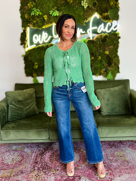 Green Crochet Tie Cardigan