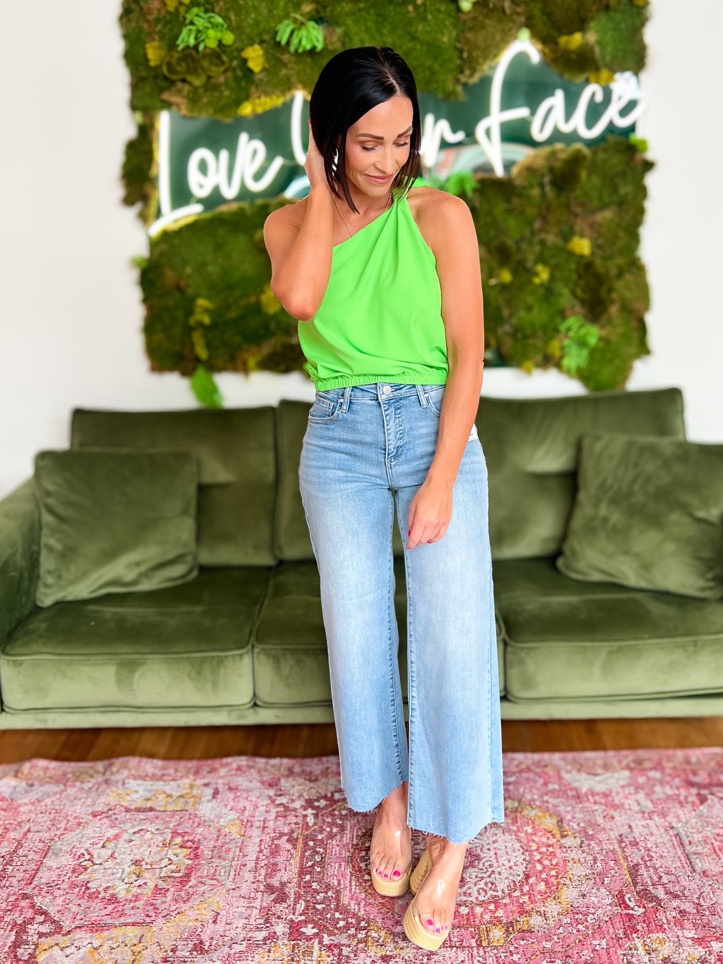 Green Glow One Shoulder Knot Top