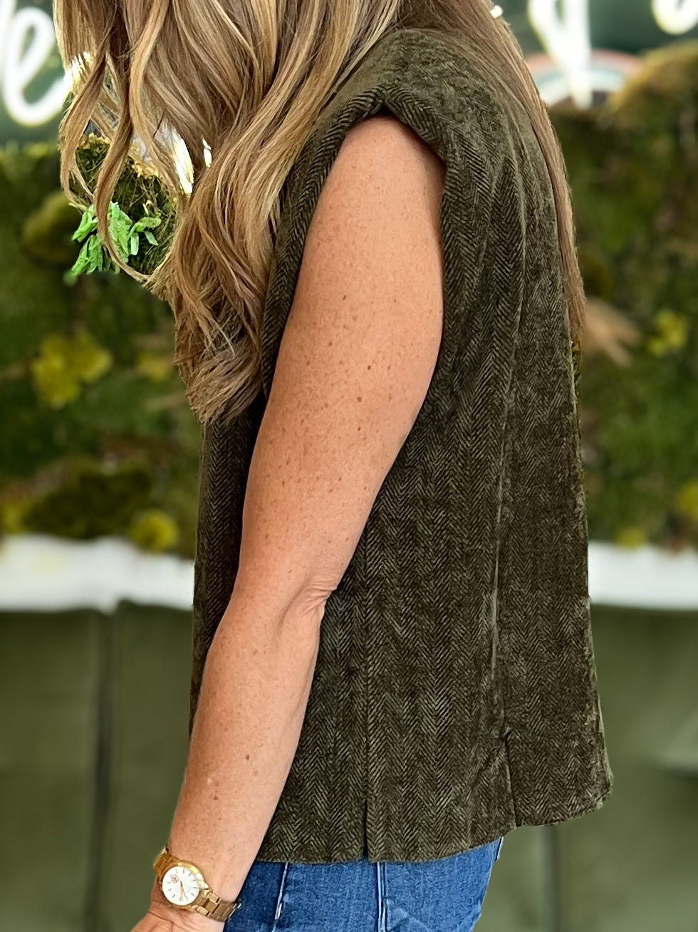 Olive Mock Neck Suede Top