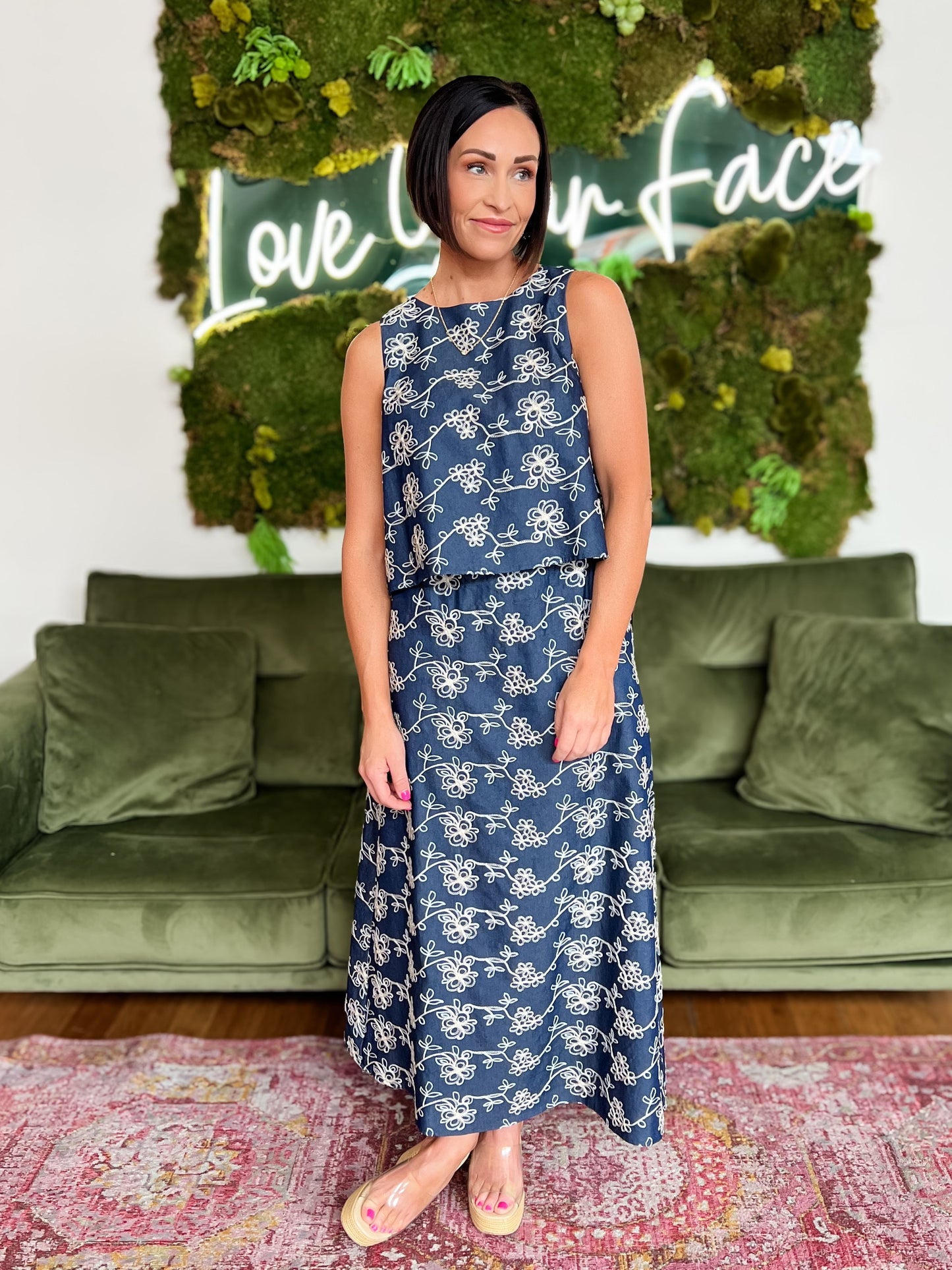Indigo Embroidered Top & Skirt Set
