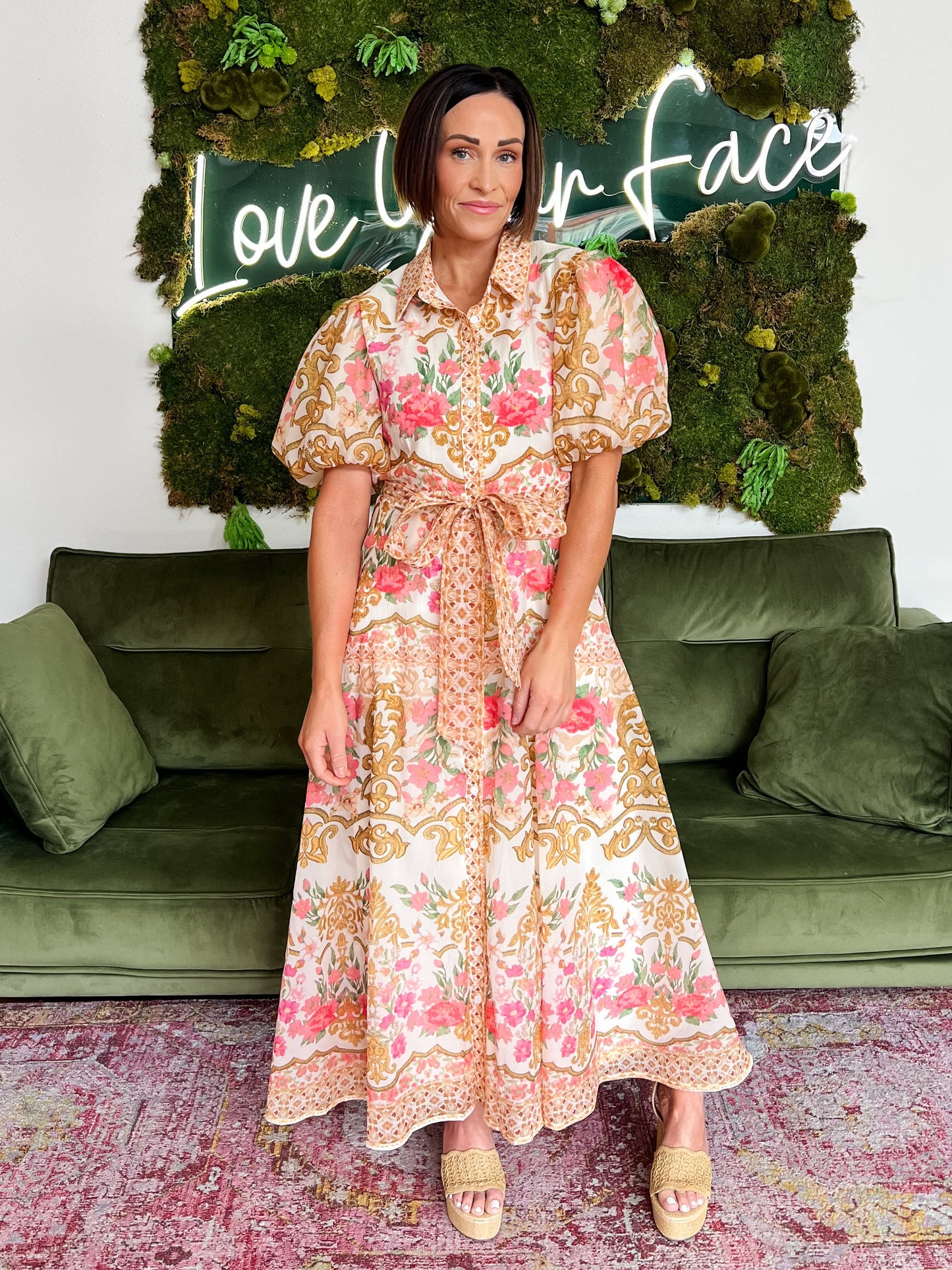 Multi Print Floral Midi Dress