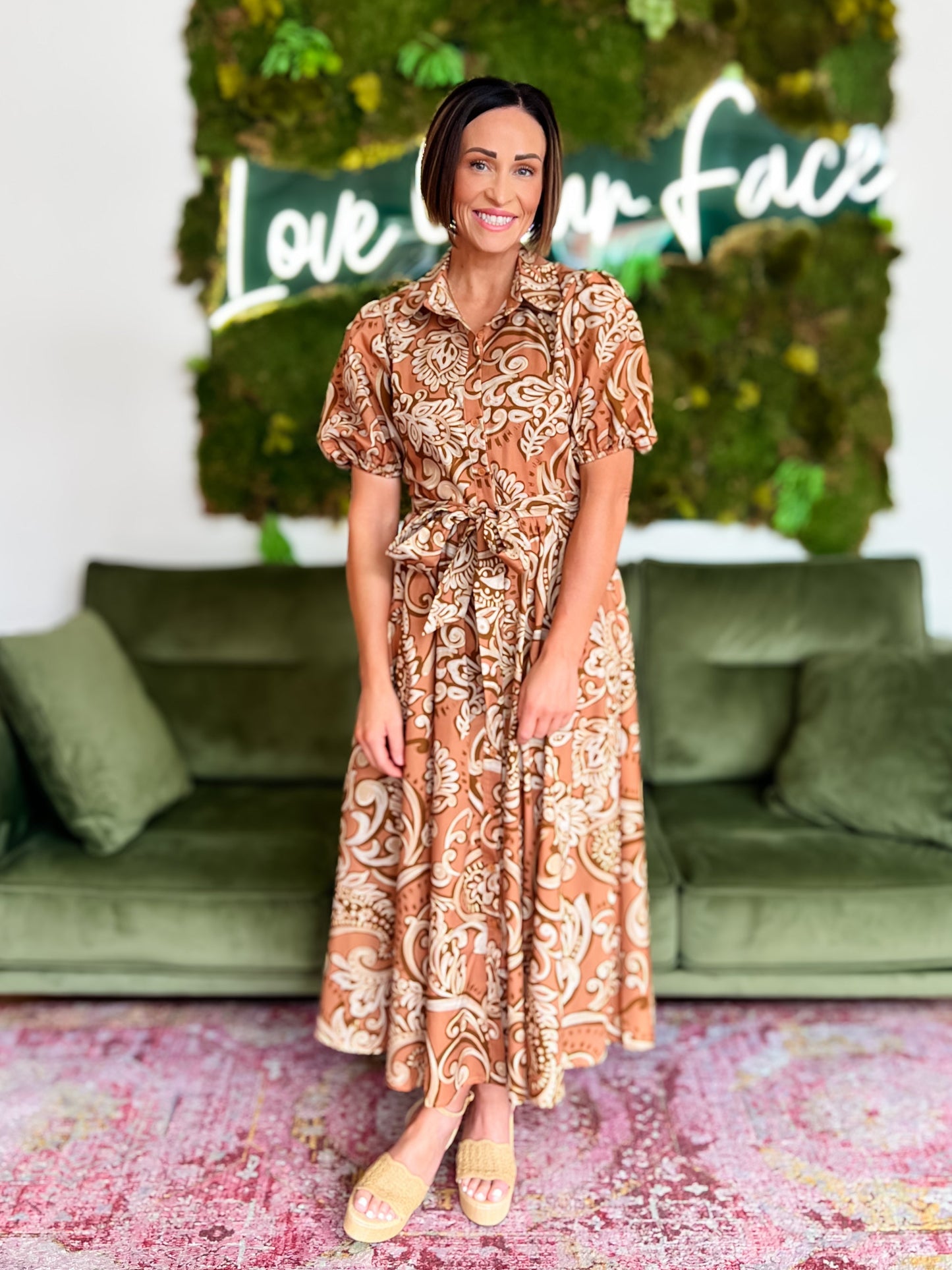 Taupe Print Midi Dress