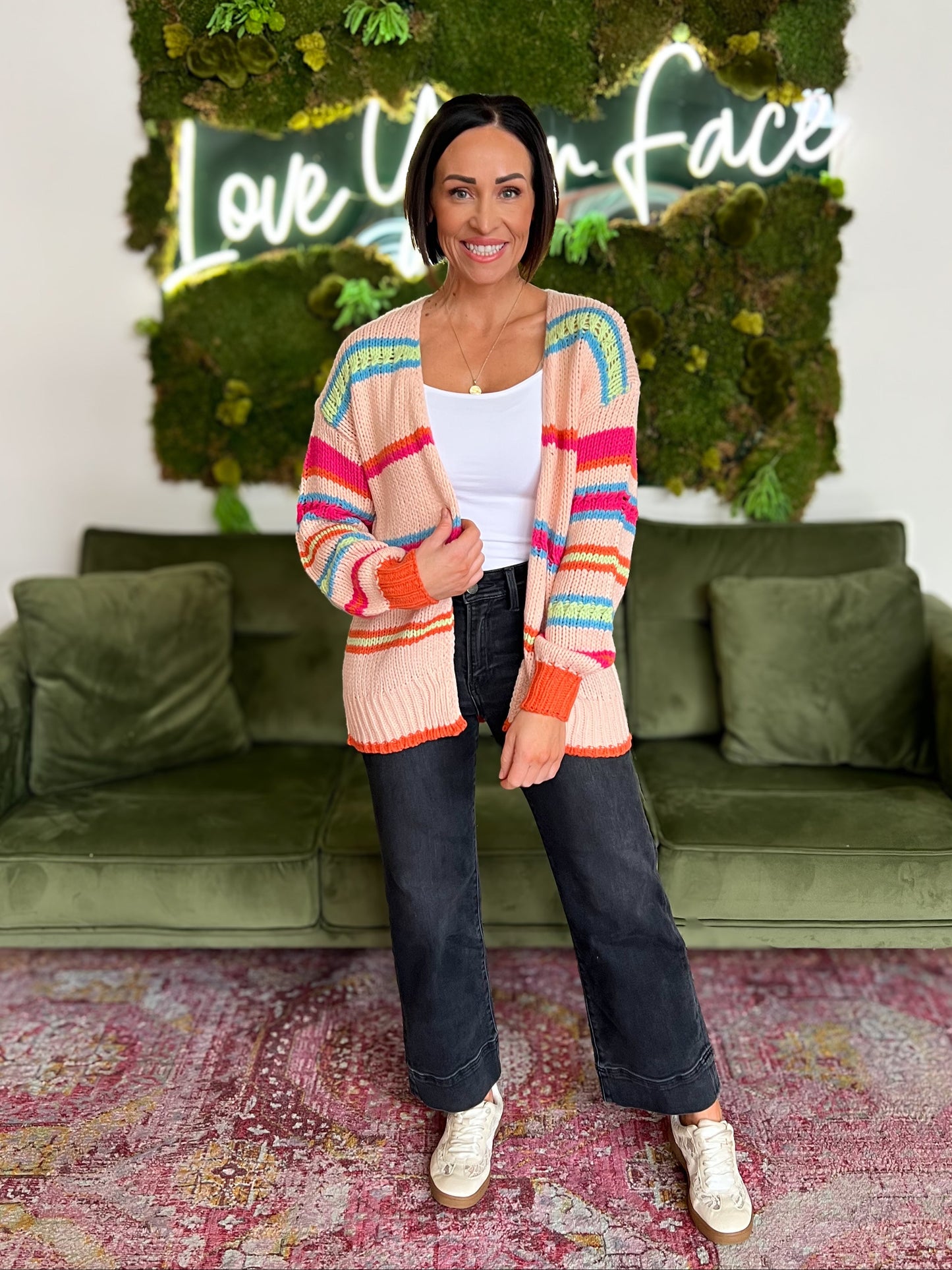 Rainbow Striped Open Front Cardigan