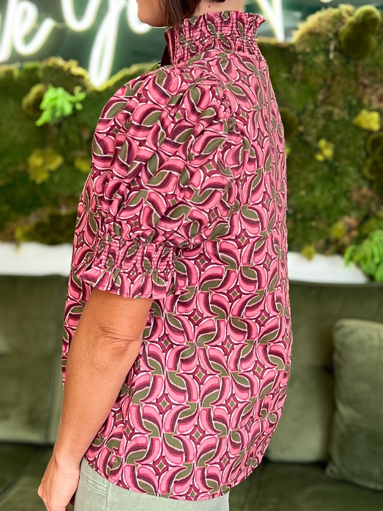 Wine Print Short Sleeve Top