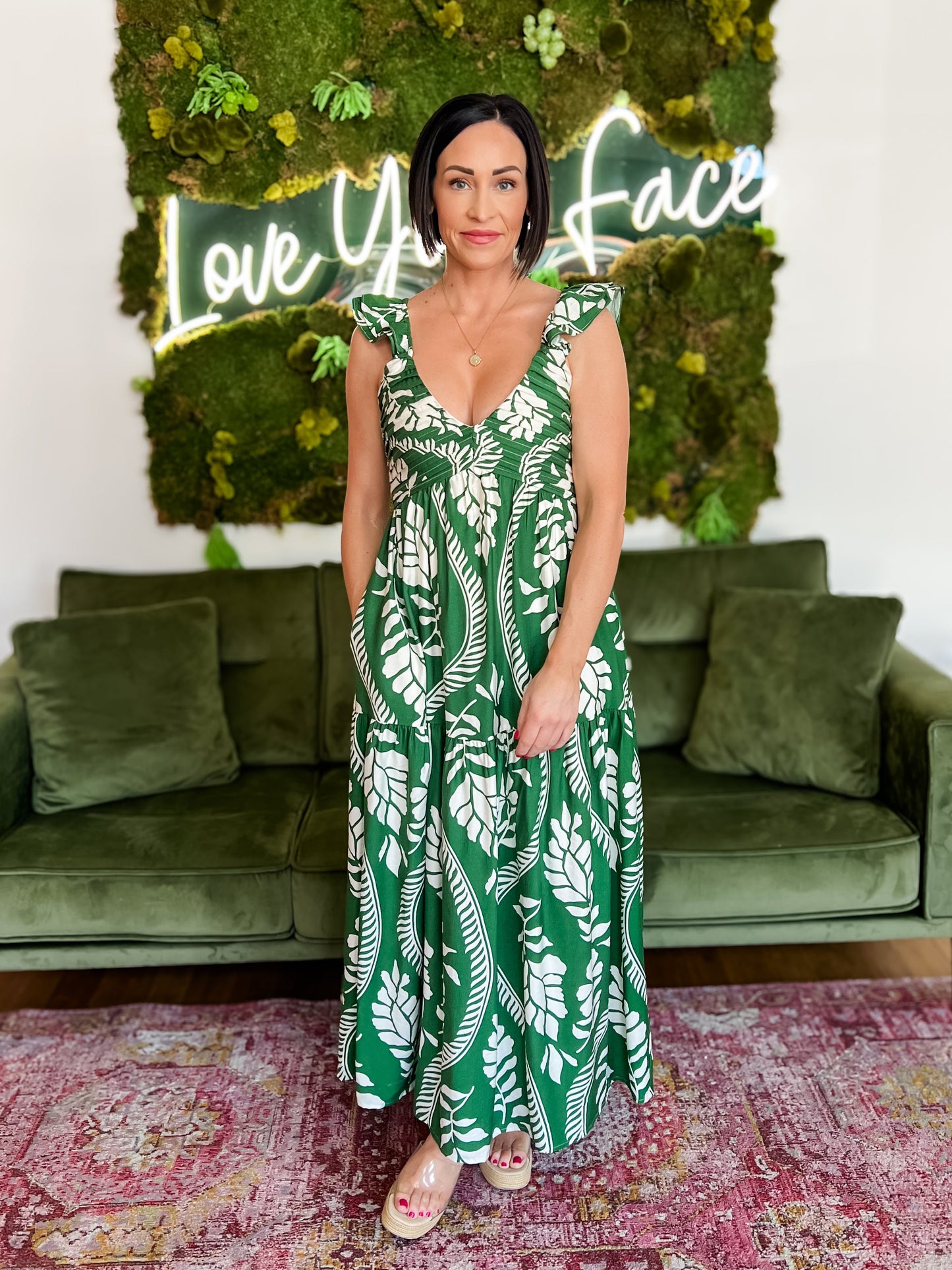 Green Leaf Print Maxi