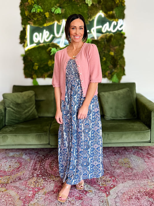 Pink Scalloped Edge Short Sleeve Cardigan