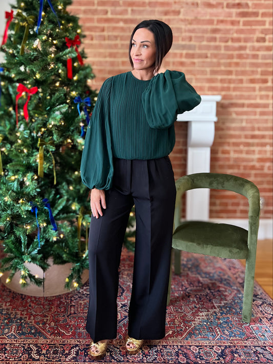 Pine Green Pleated Top