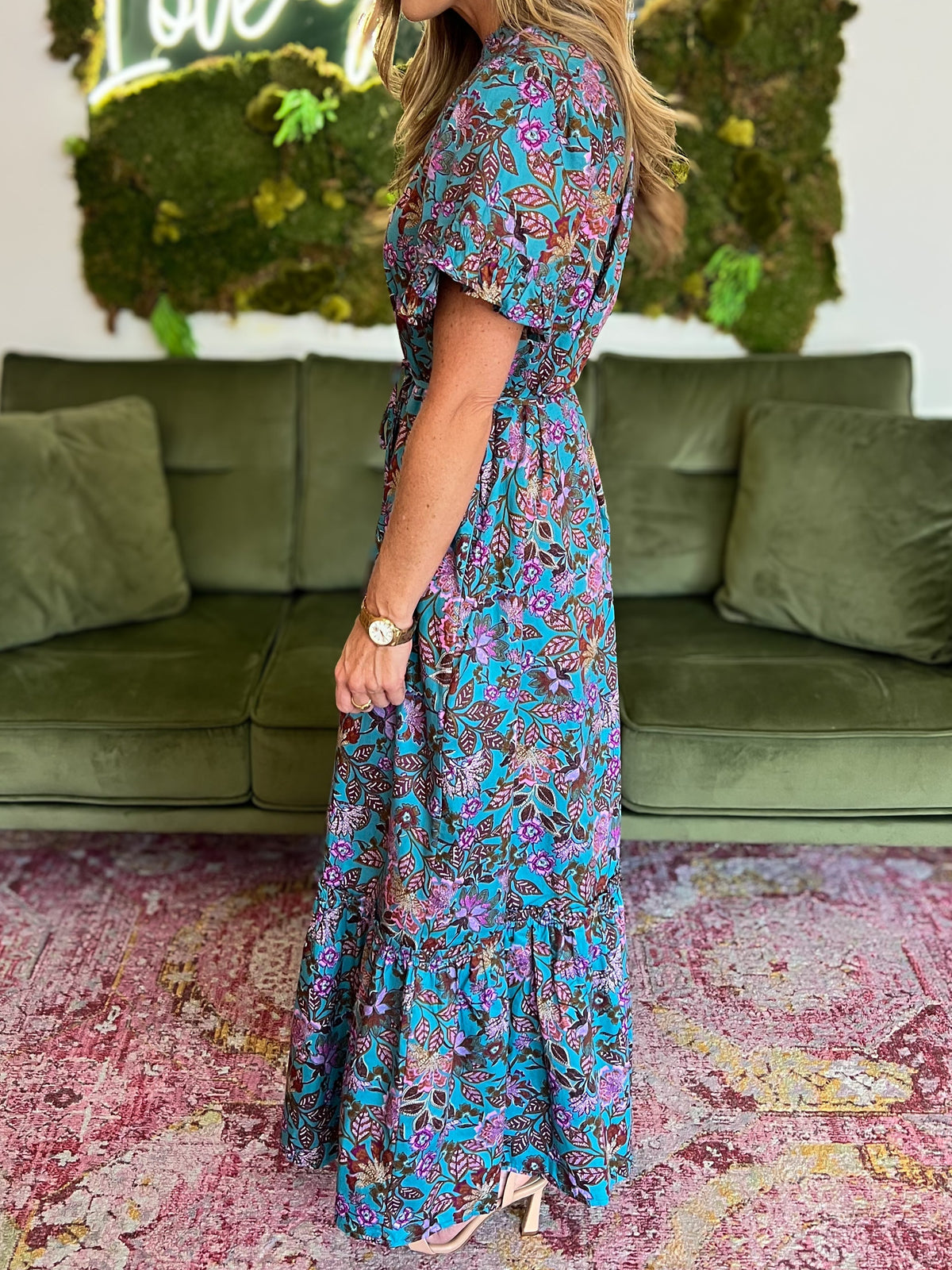Teal Multi Floral Button Up Maxi Dress