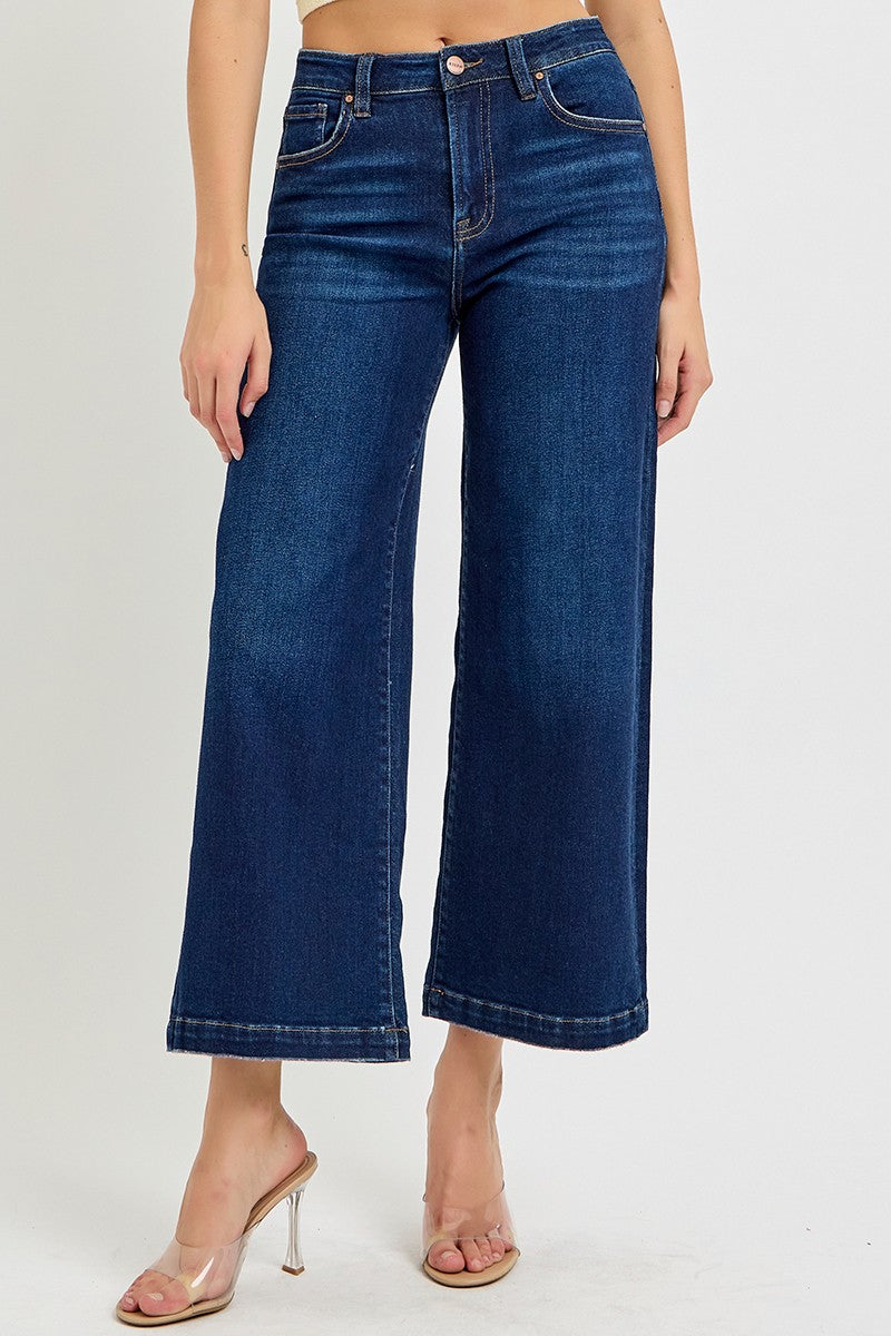 Dark High Rise Crop Wide Leg Jeans