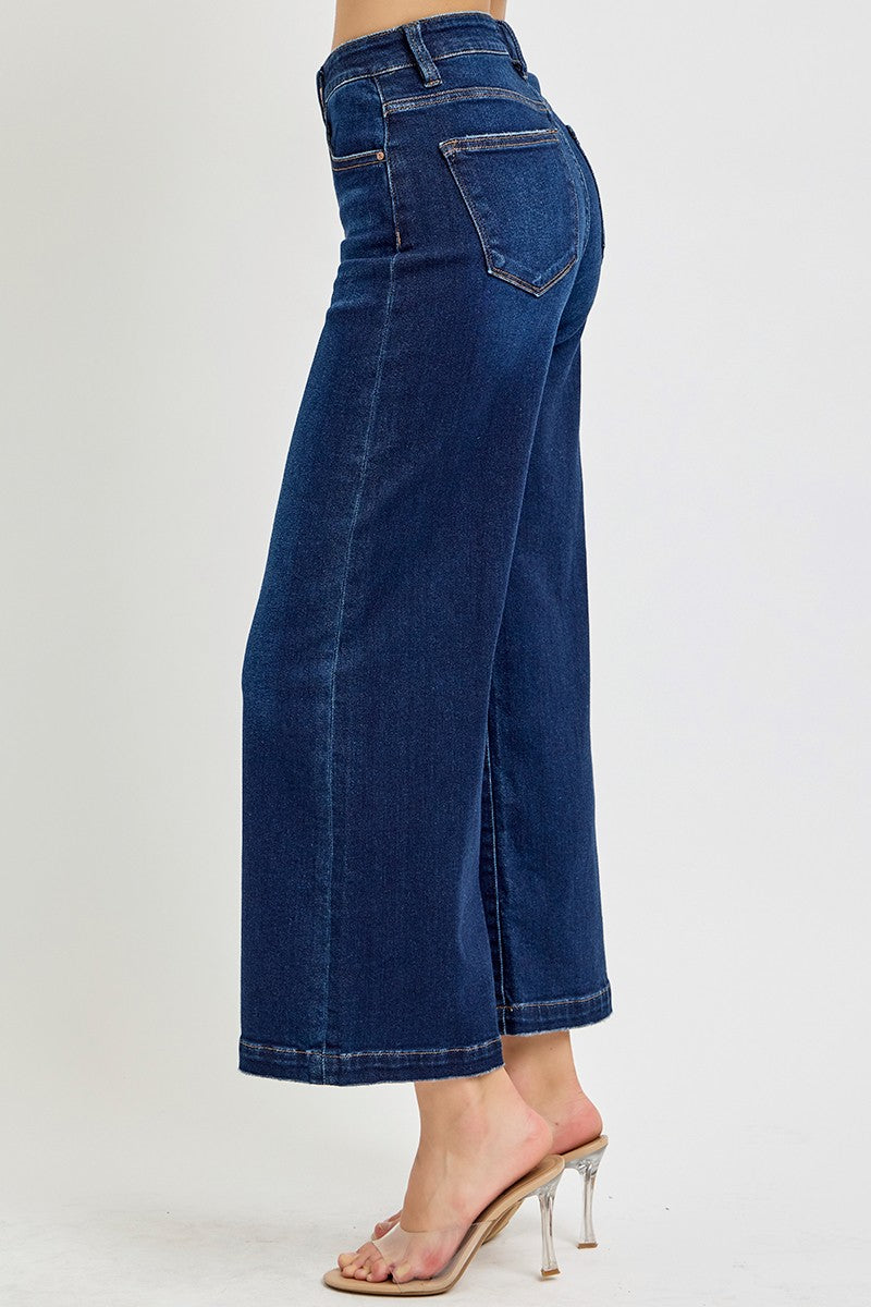 Dark High Rise Crop Wide Leg Jeans