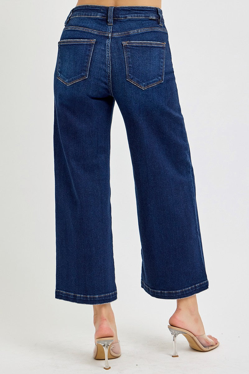 Dark High Rise Crop Wide Leg Jeans