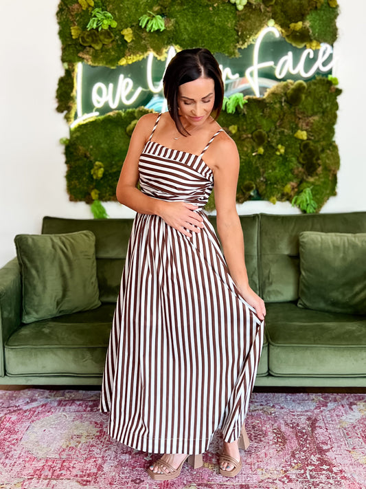 Brown Striped Midi Dress