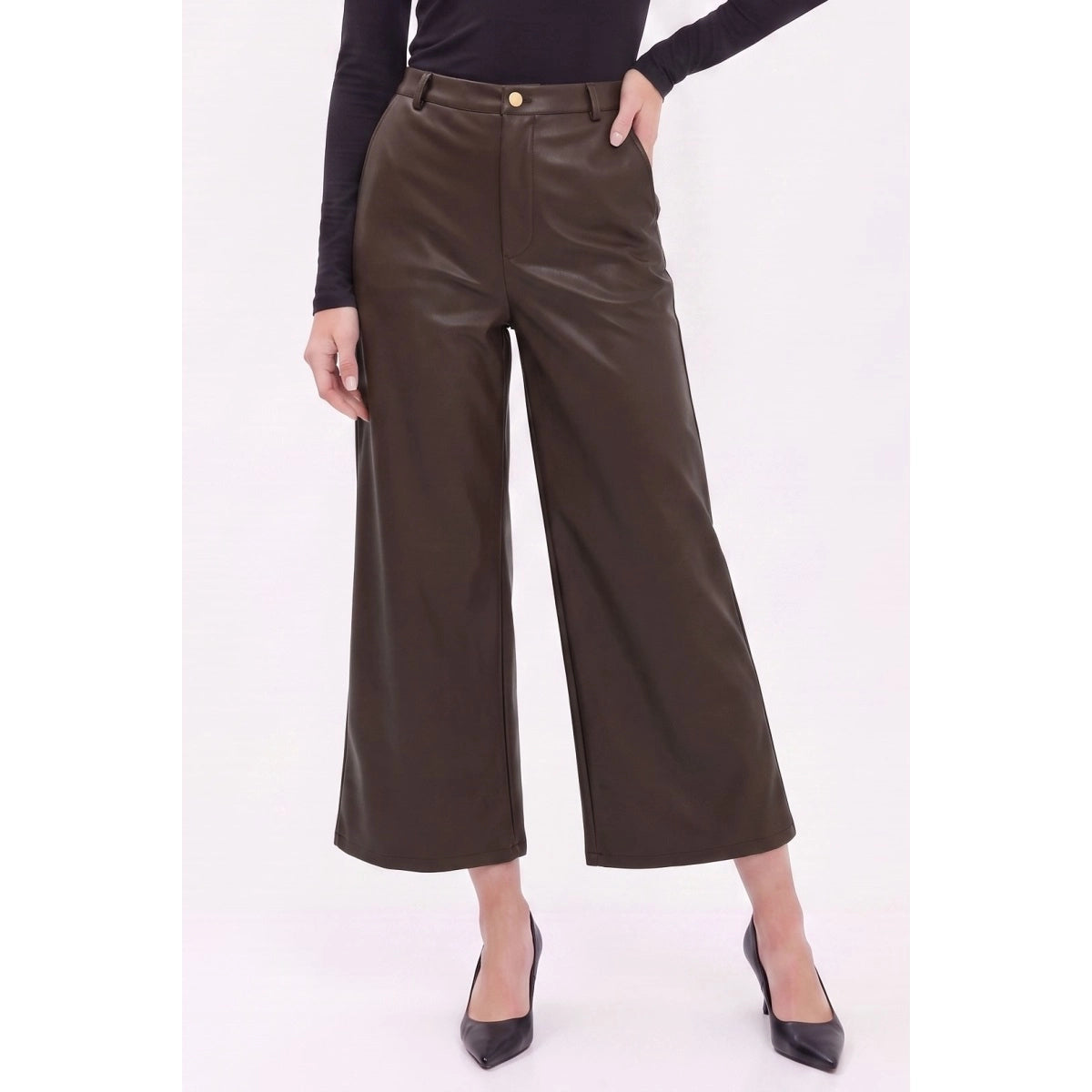 Chocolate Vegan Leather Cropped Pants