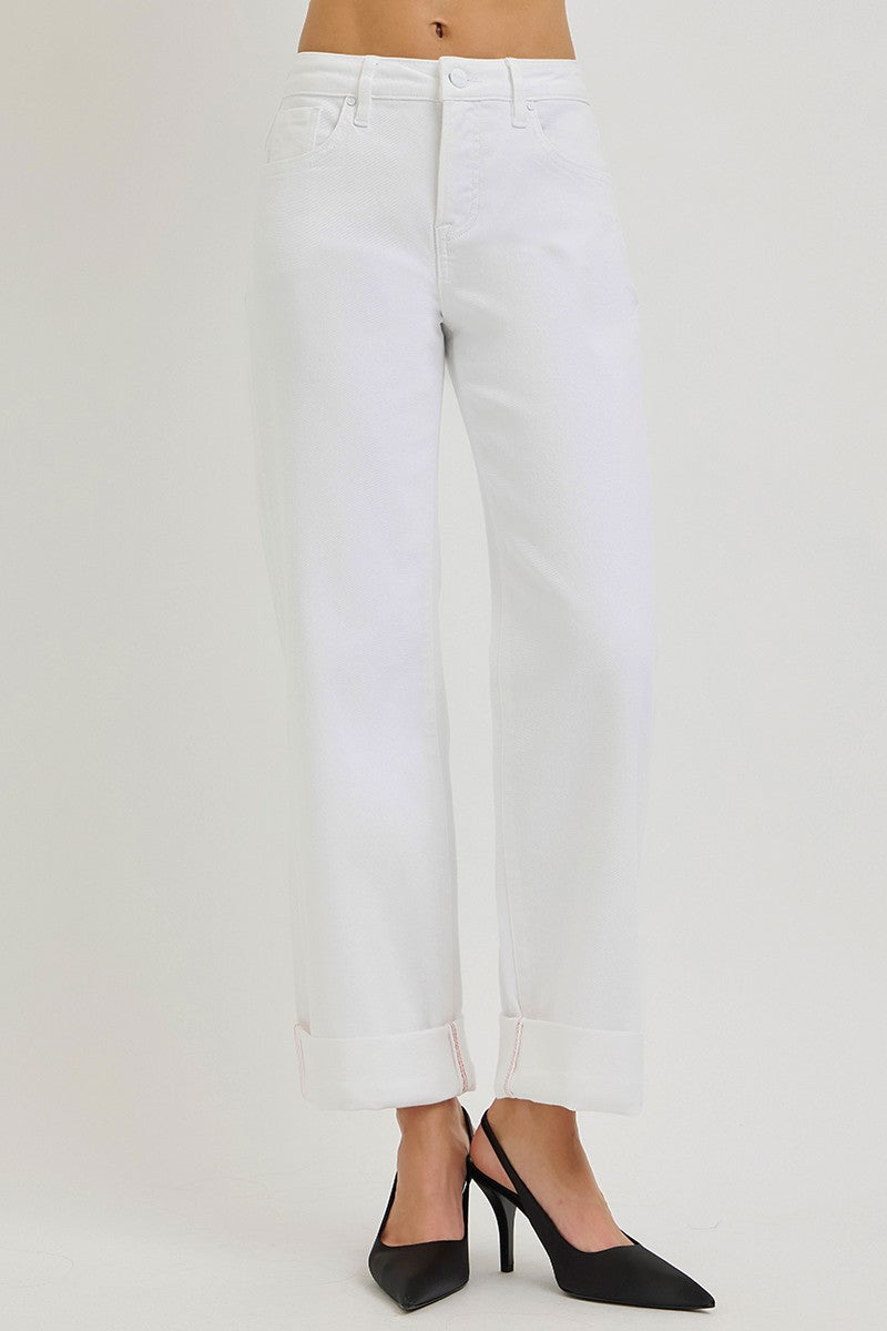 White Slouchy Cropped Wide Leg Jeans
