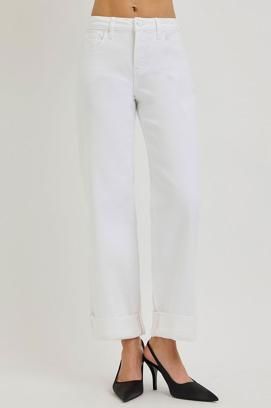 White Slouchy Cropped Wide Leg Jeans