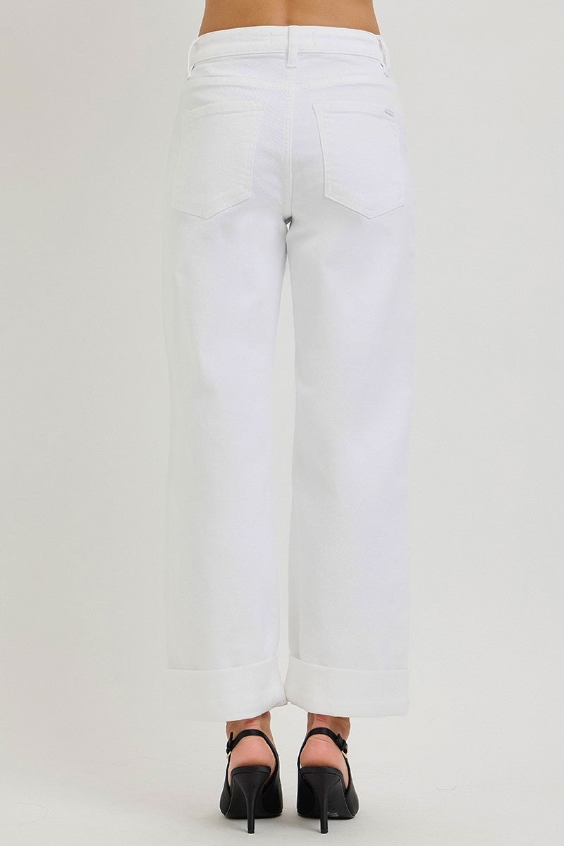 White Slouchy Cropped Wide Leg Jeans