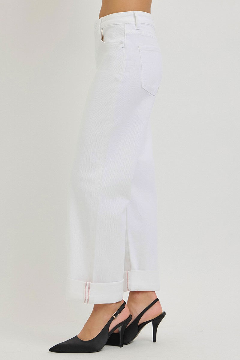 White Slouchy Cropped Wide Leg Jeans