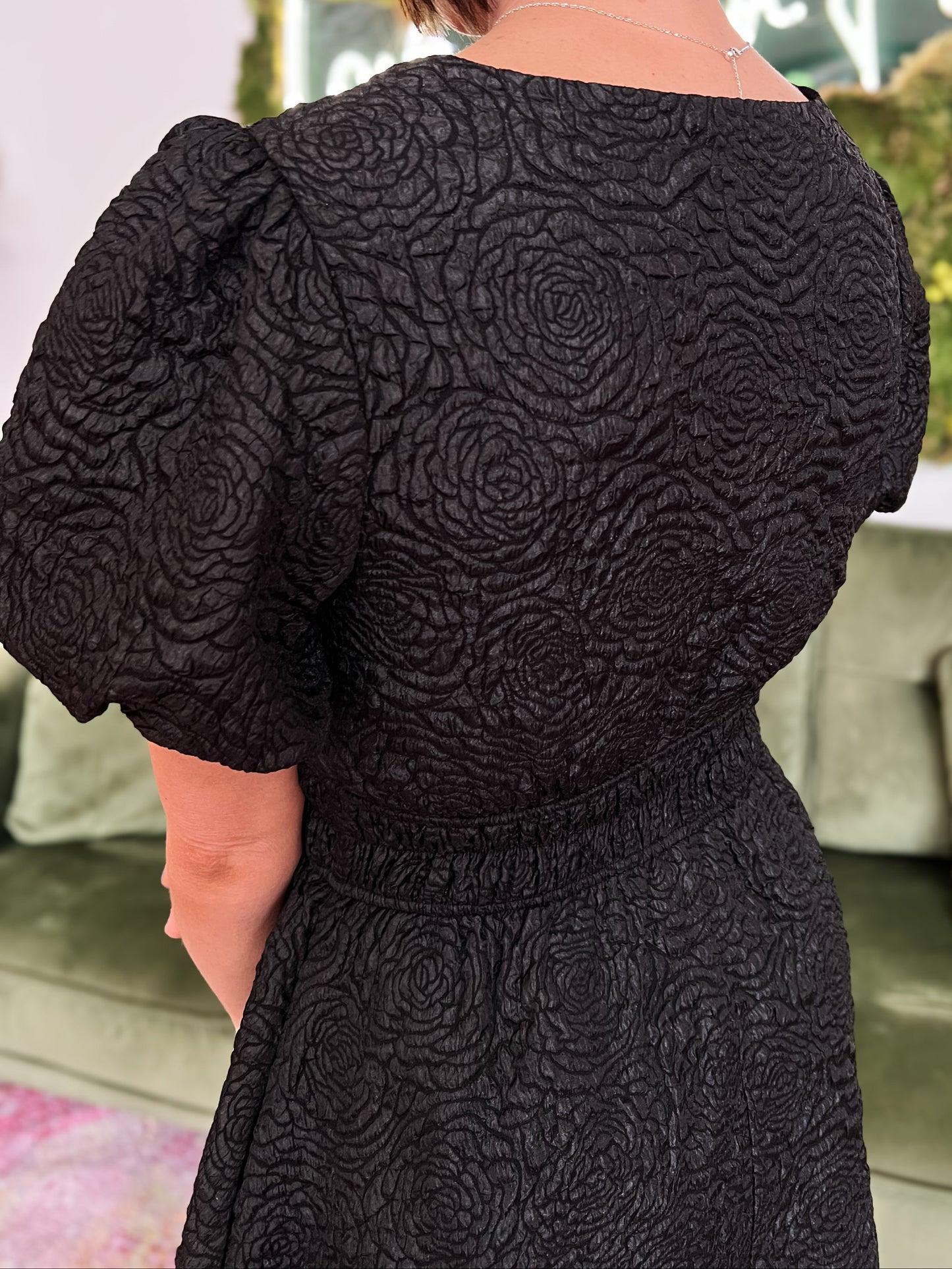 Black V Neck Jacquard Mini Dress