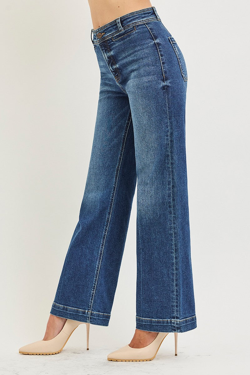 High Rise Ankle Straight Jeans w/ Front Welt Pockets