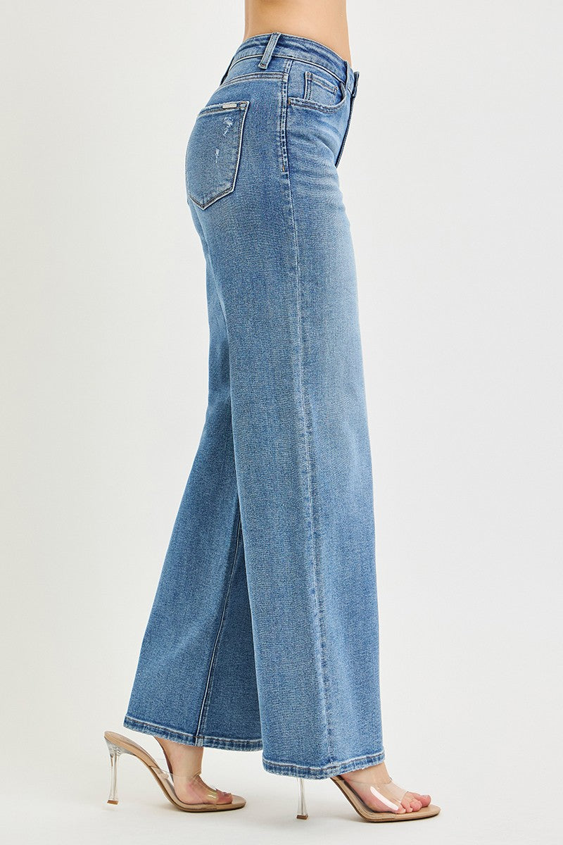 Medium Wash High Rise Wide Leg Jeans