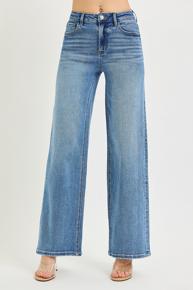 Medium Wash High Rise Wide Leg Jeans