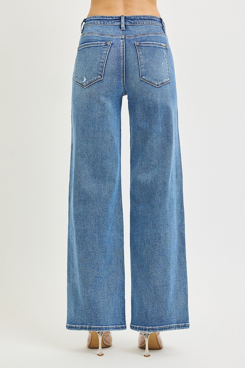 Medium Wash High Rise Wide Leg Jeans