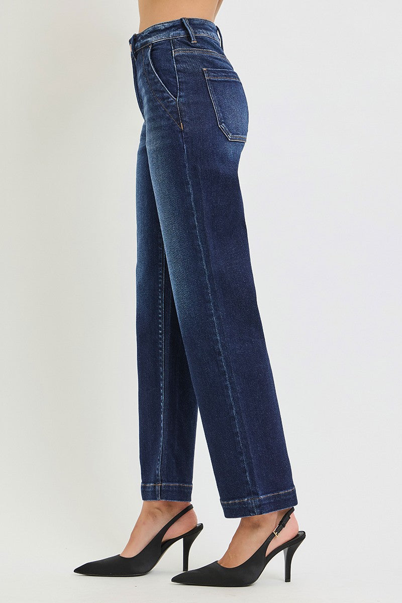 Dark Wash High Rise Ankle Straight Leg Jeans