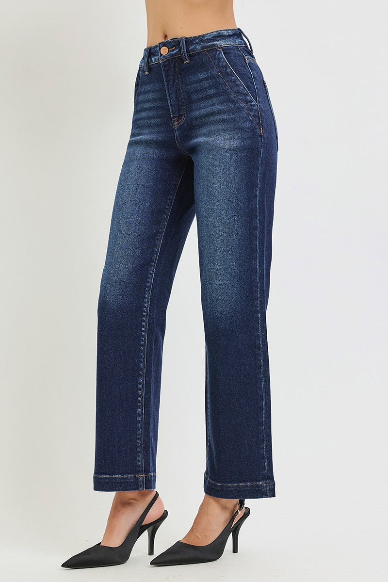 Dark Wash High Rise Ankle Straight Leg Jeans