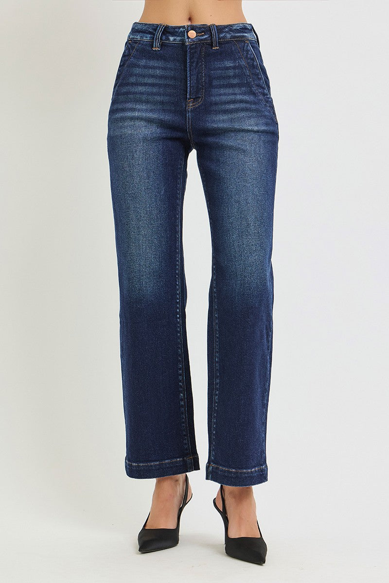 Dark Wash High Rise Ankle Straight Leg Jeans