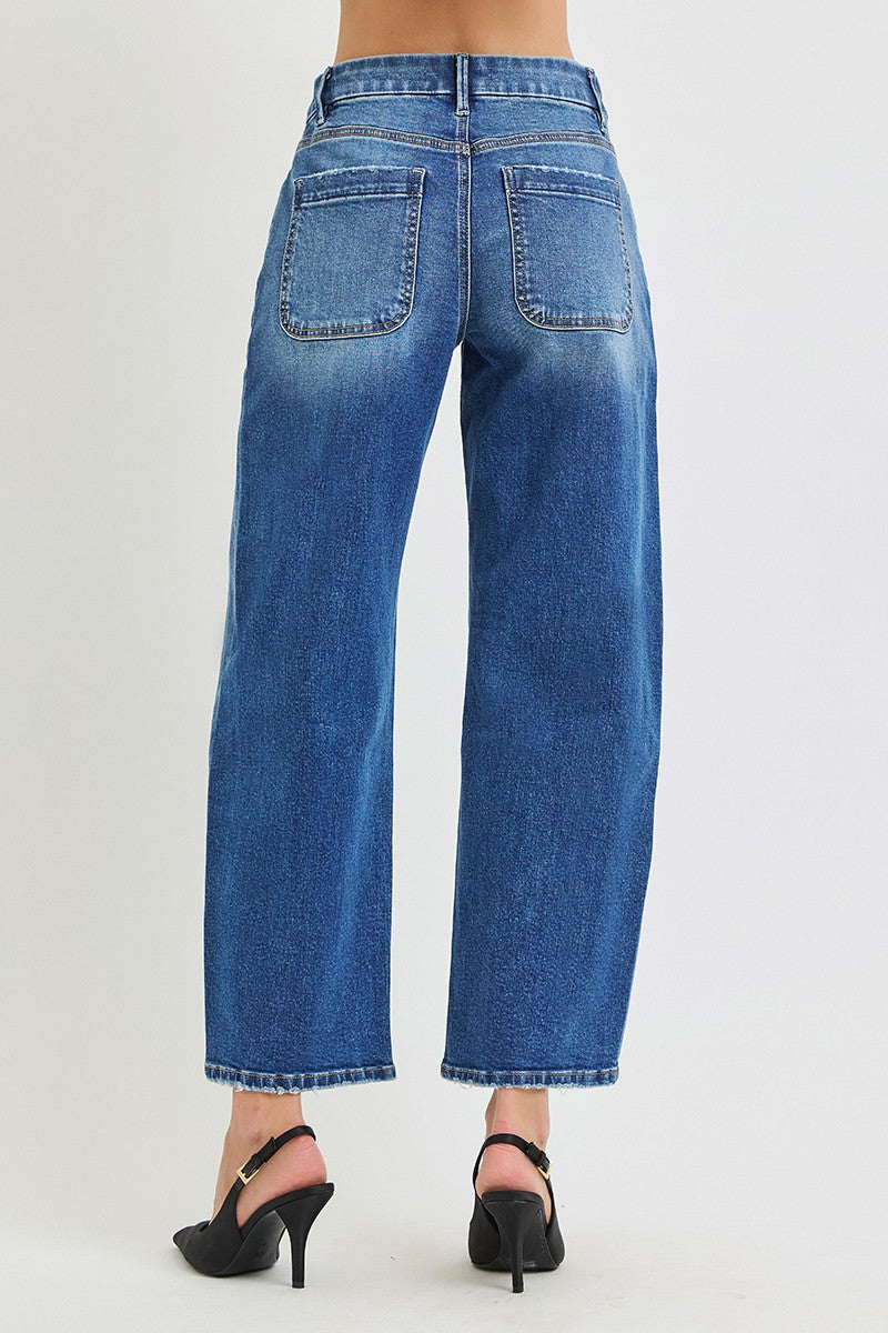 Medium Wash Slouchy Crop Barrel Jeans