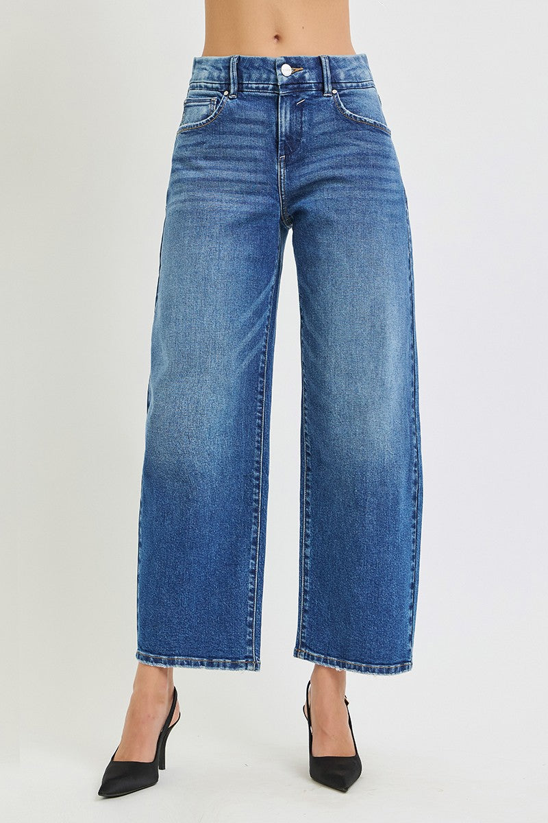 Medium Wash Slouchy Crop Barrel Jeans