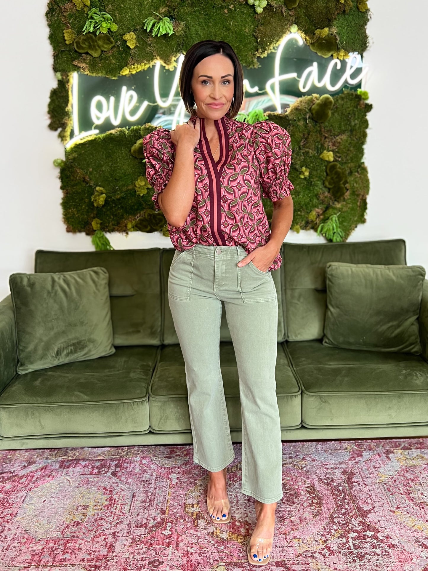 Wine Print Short Sleeve Top
