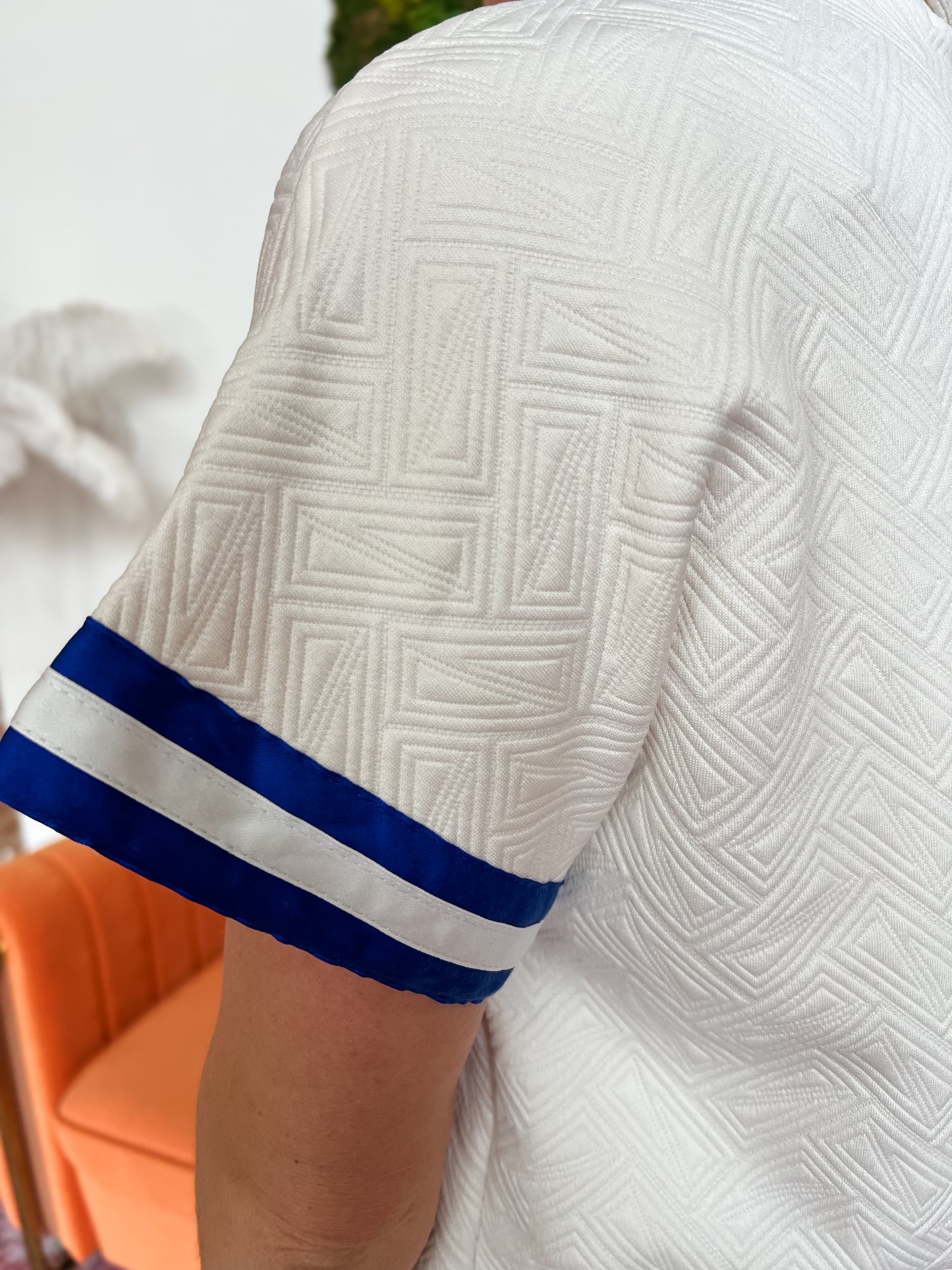 Cream Textured Striped Trim Top