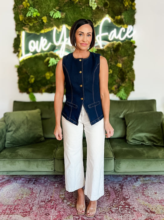 Dark Denim Button Down Vest