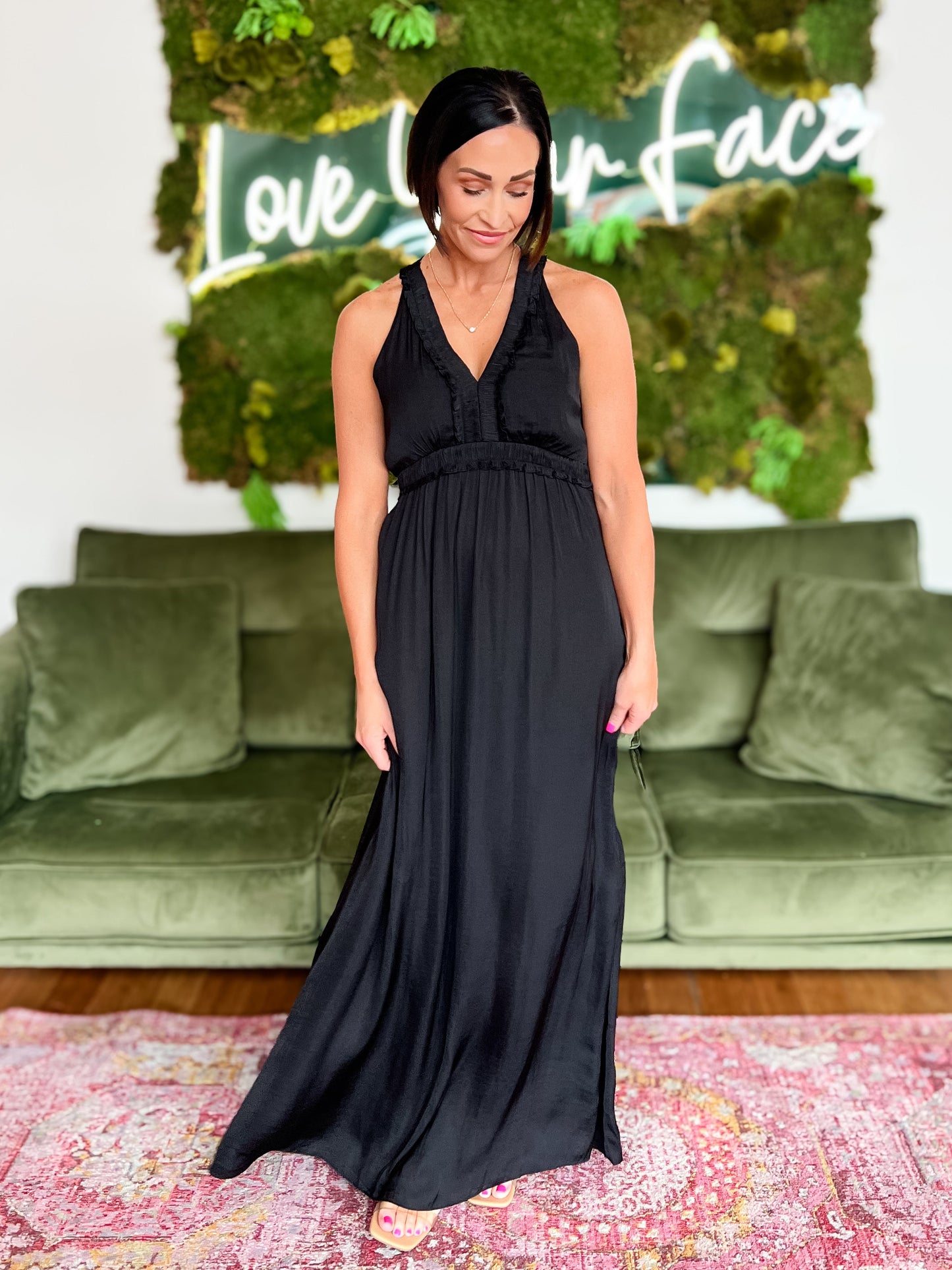 Black Satin Maxi Dress