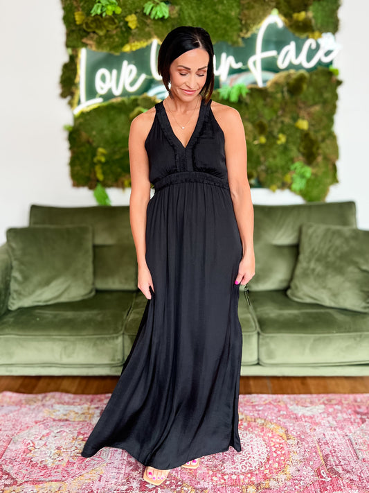 Black Satin Maxi Dress