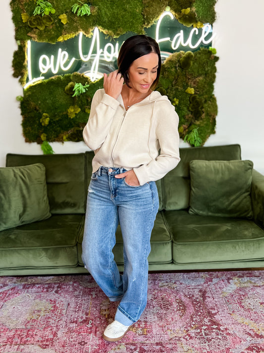 Almond Hoodie Zip Up Sweater