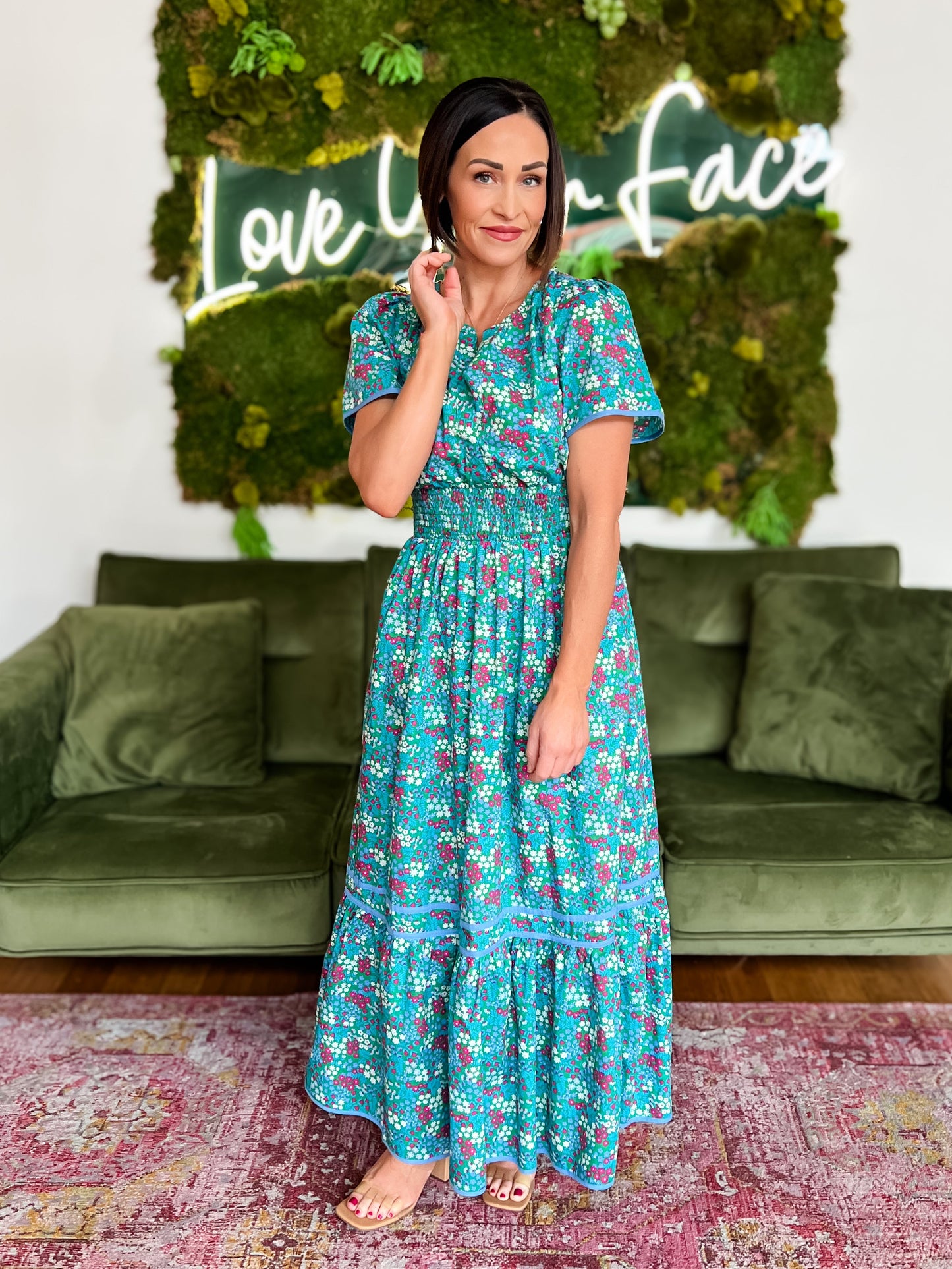 Karela Blossom Smocked Midi Dress