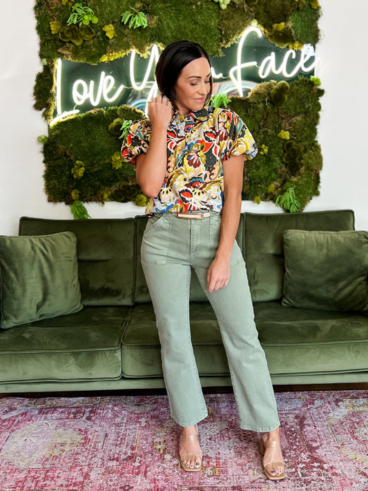 Yellow Multi Floral Print Puffed Sleeve Blouse