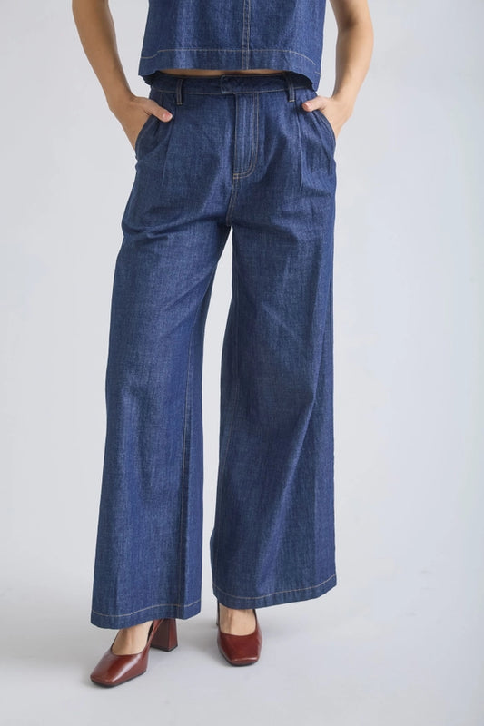 Dark Denim High Waist Wide Leg Pants