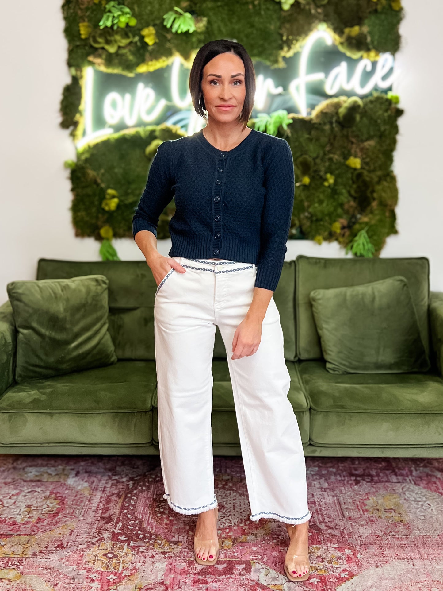 3/4 Sleeve Cropped Crochet Cardigan