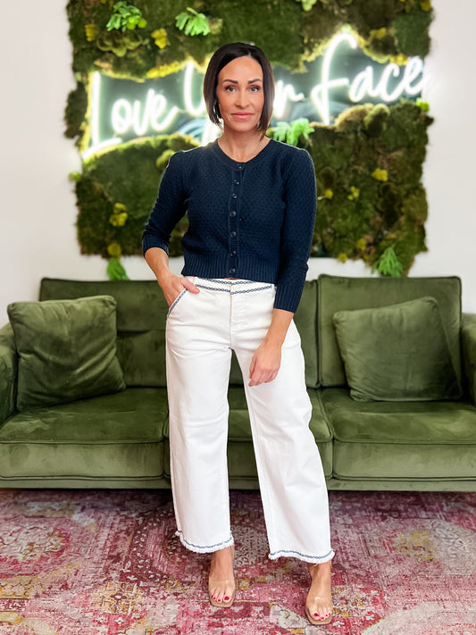 3/4 Sleeve Cropped Crochet Cardigan