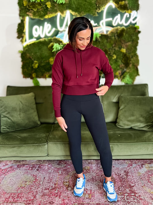 Wine Cropped Fleece Pullover Hoodie