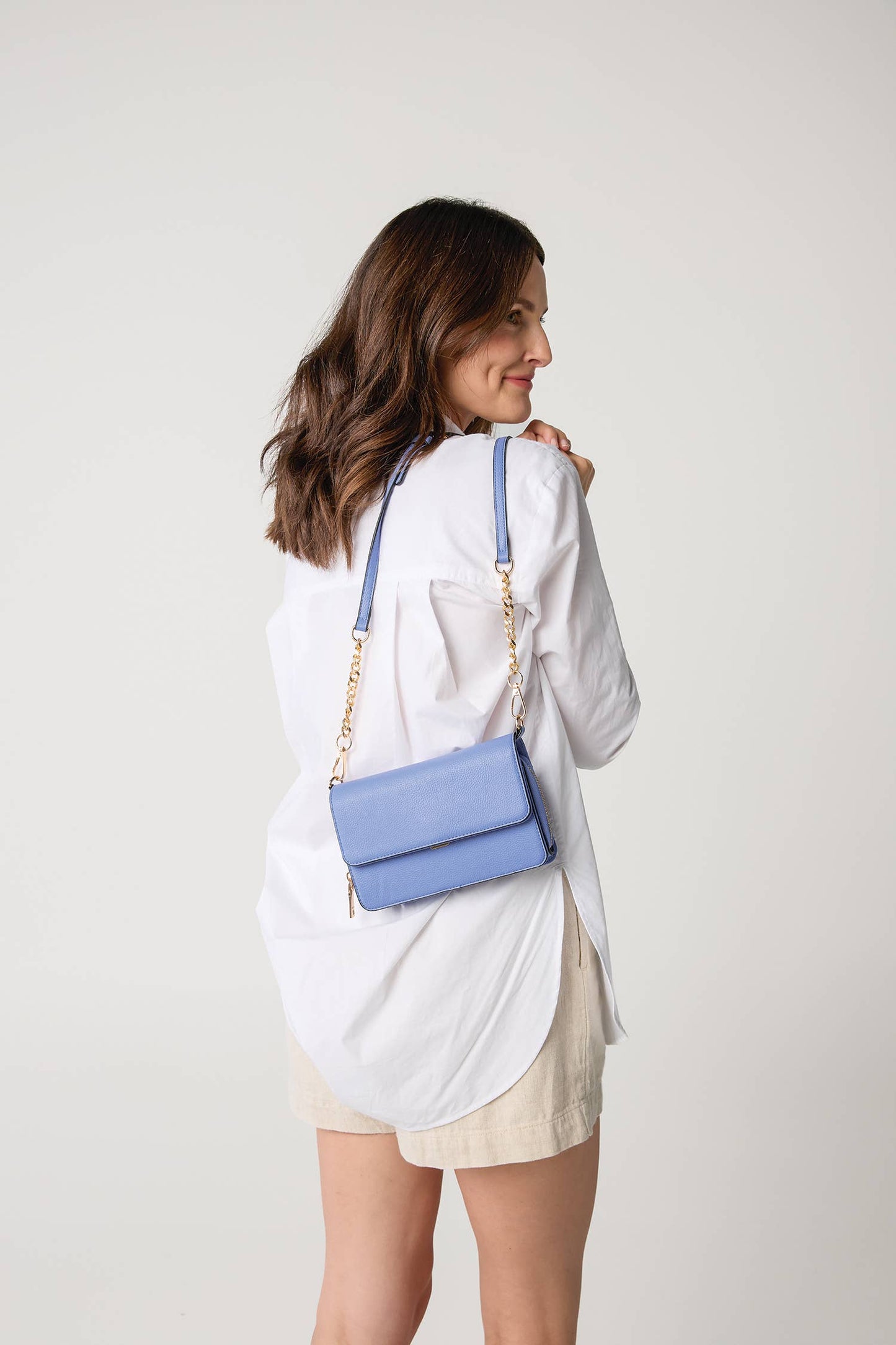 Lauryn Flapover Crossbody w/ Chain Strap: Dark Slate
