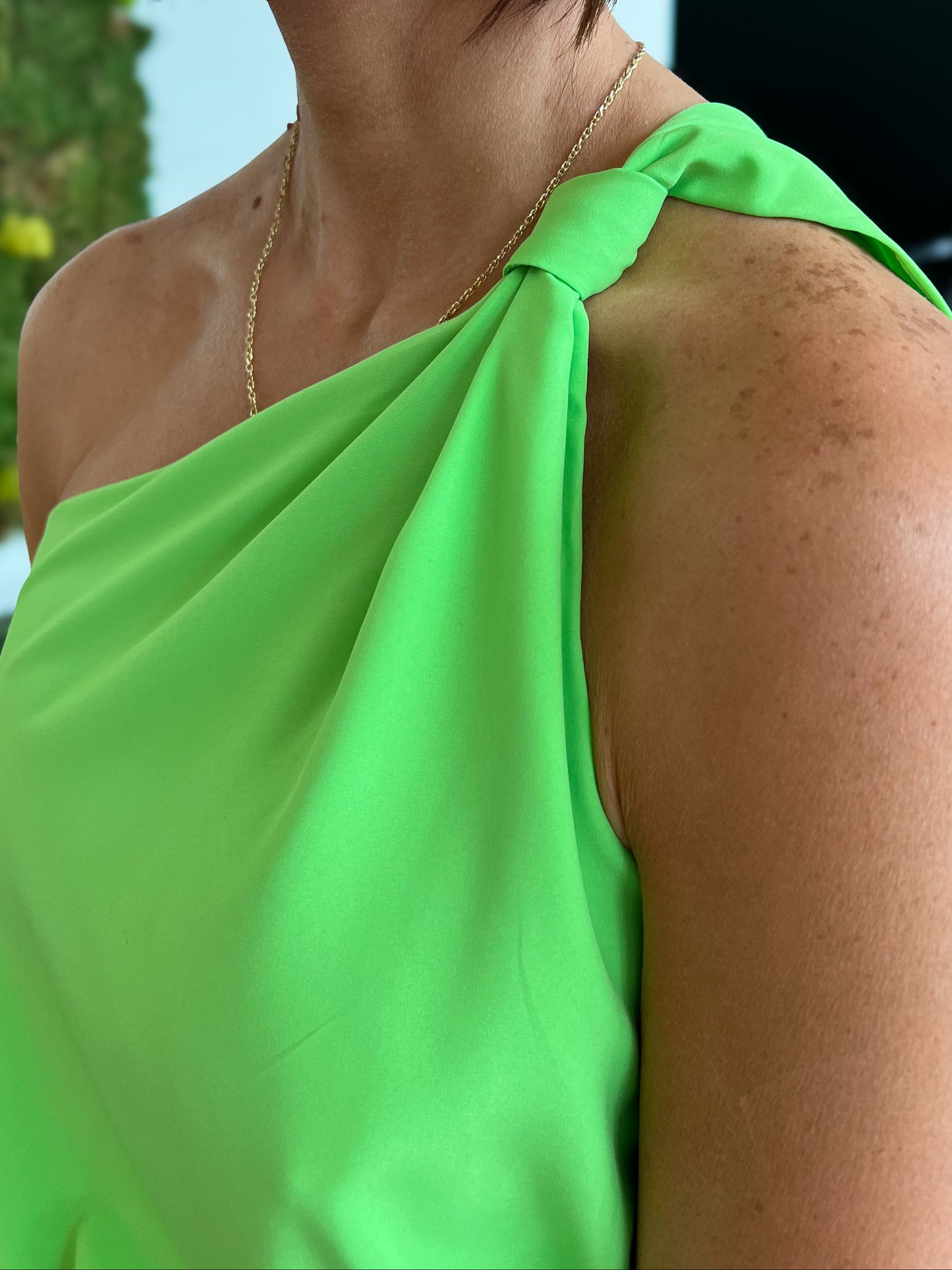 Green Glow One Shoulder Knot Top