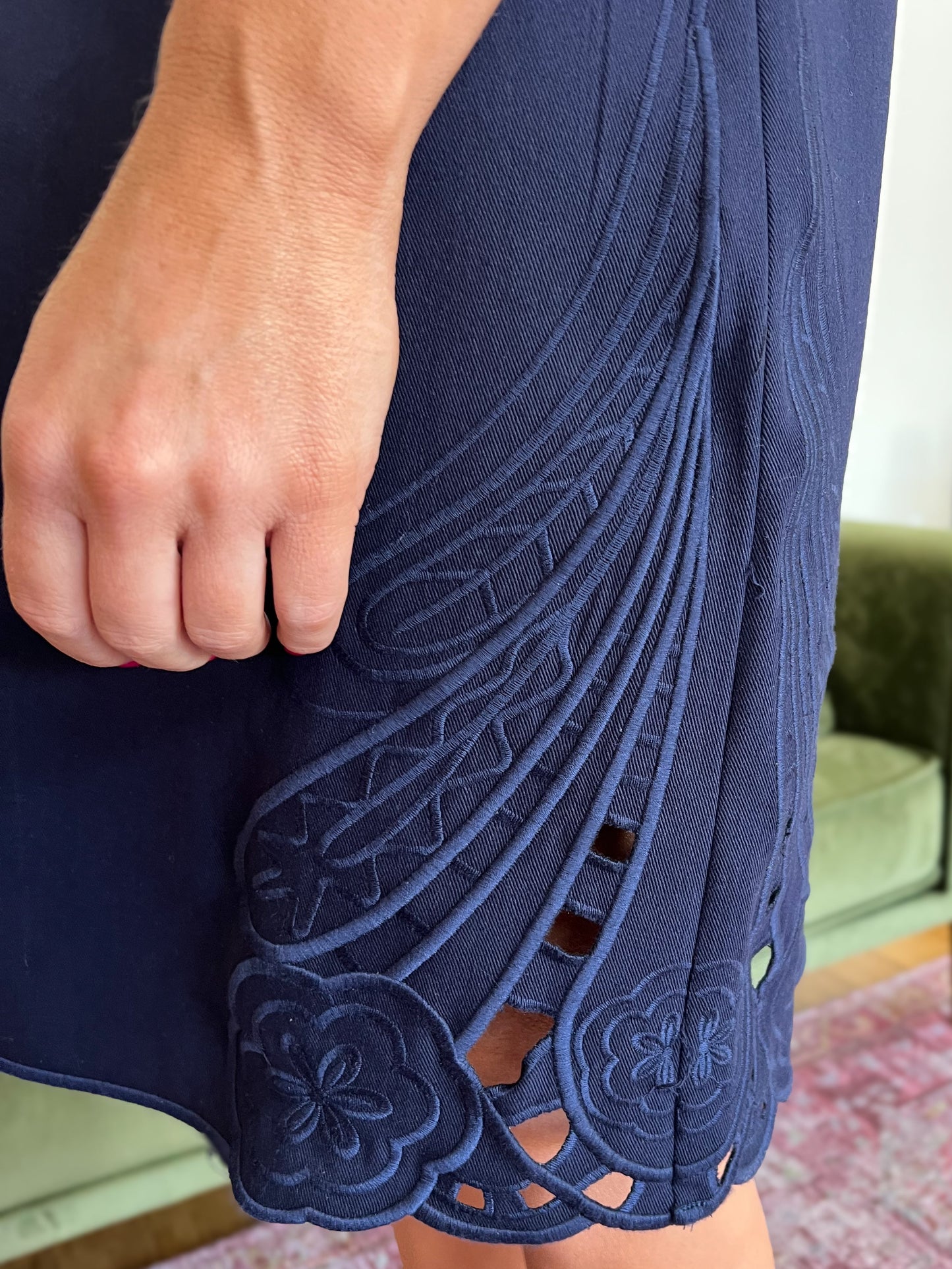 Navy Embroidered Mini Dress