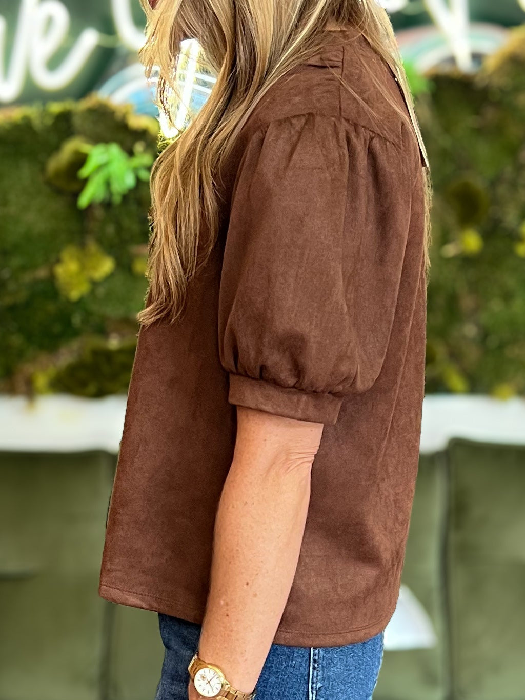 Brown Suede Short Sleeve Top