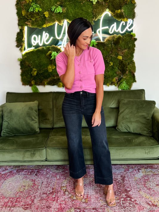 Pink Short Sleeve Cardigan