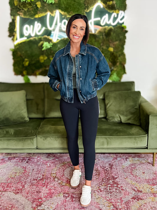 Dark Wash Denim Bomber Jacket