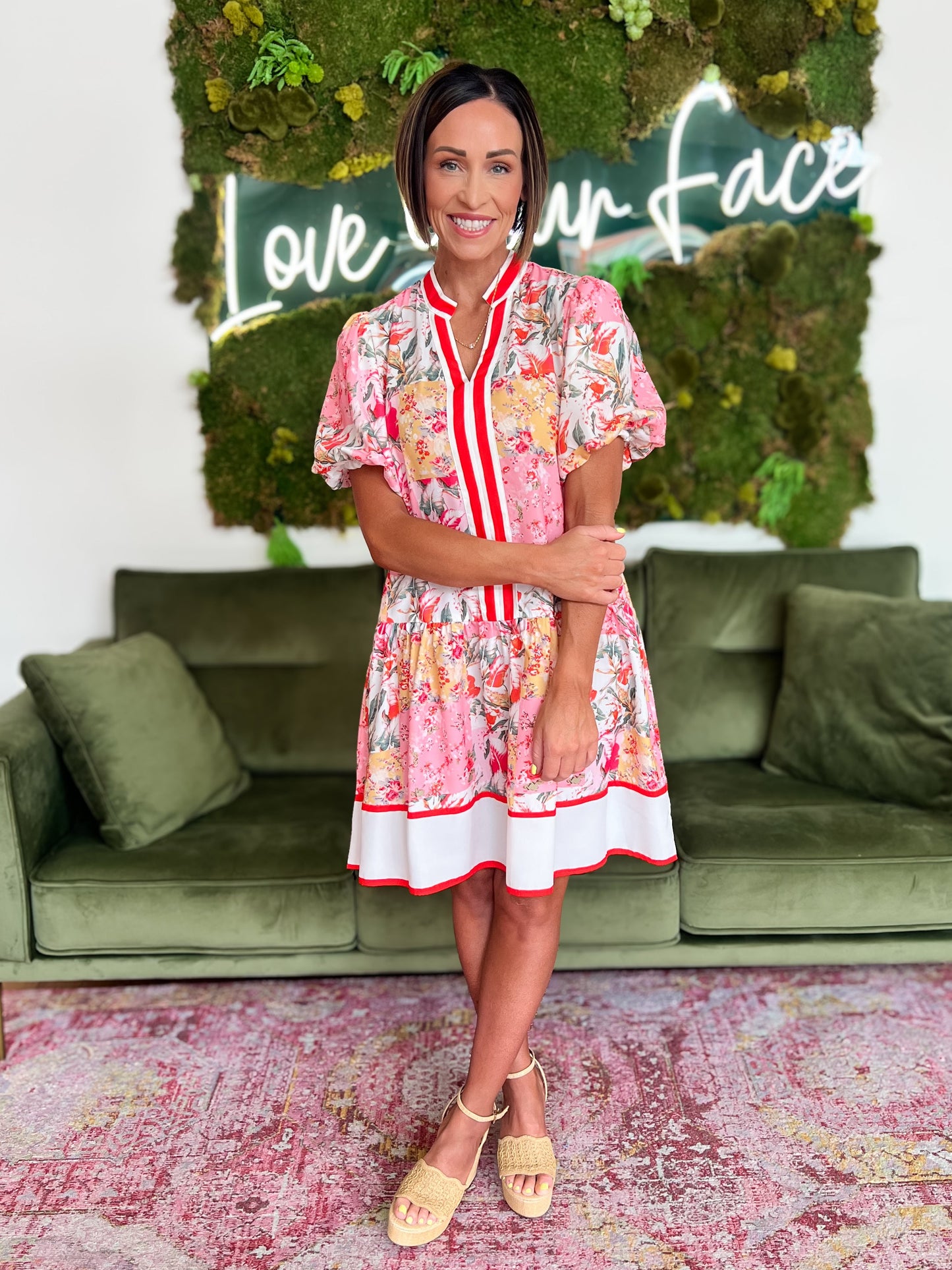 Pink/ Red Floral Print Mini Dress
